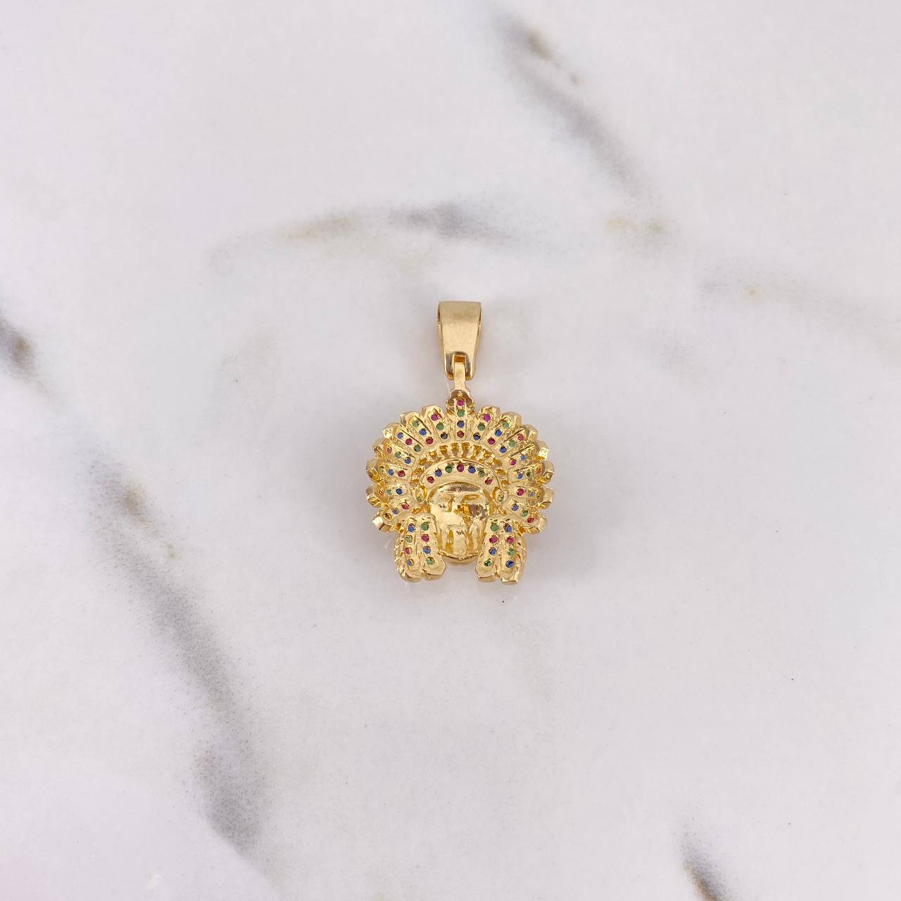 Pendant Indian 4.4gr / 3cm / Green Fuchsia Blue Zircons Yellow Gold $