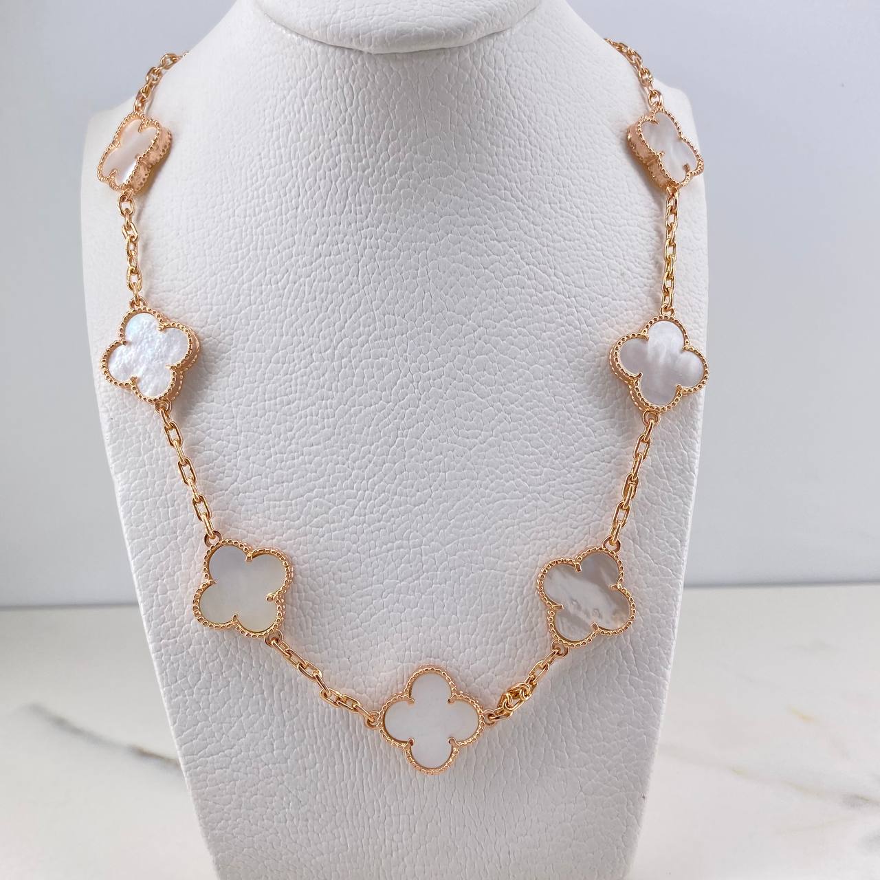 Classic Link Chain Clover VCyA 24.9gr / 45cm / 2.2mm White Mother-of-Pearl Rose Gold 18K $