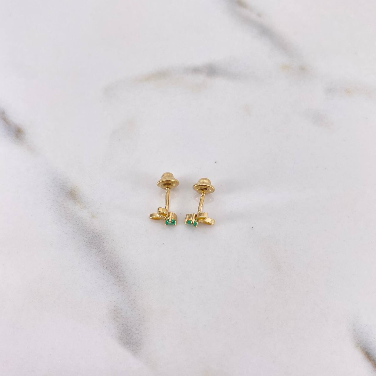 Stud Earrings Leaves 0.7gr / Emerald 6 Pts Yellow Gold 18K (Jewel) &