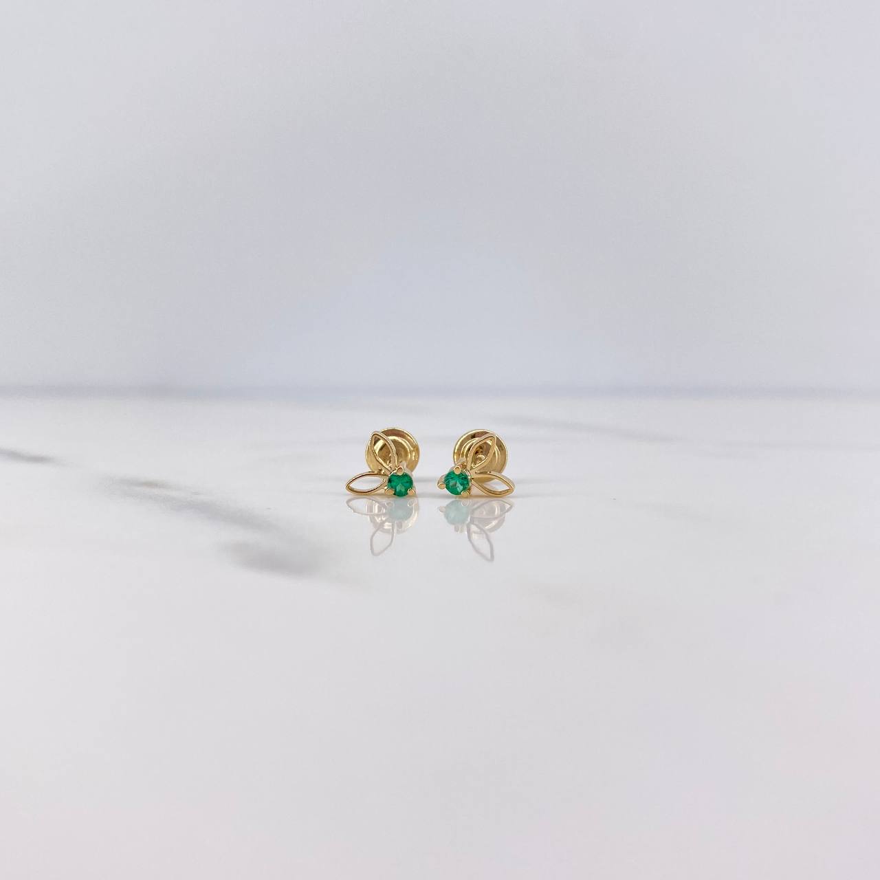 Stud Earrings Leaves 0.7gr / Emerald 6 Pts Yellow Gold 18K (Jewel) &