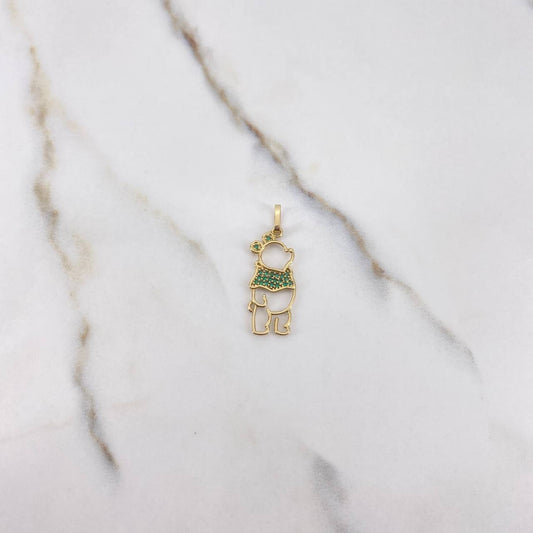 Pendant Honey Bear 1.6gr / 3cm / Green Zircons Yellow Gold $