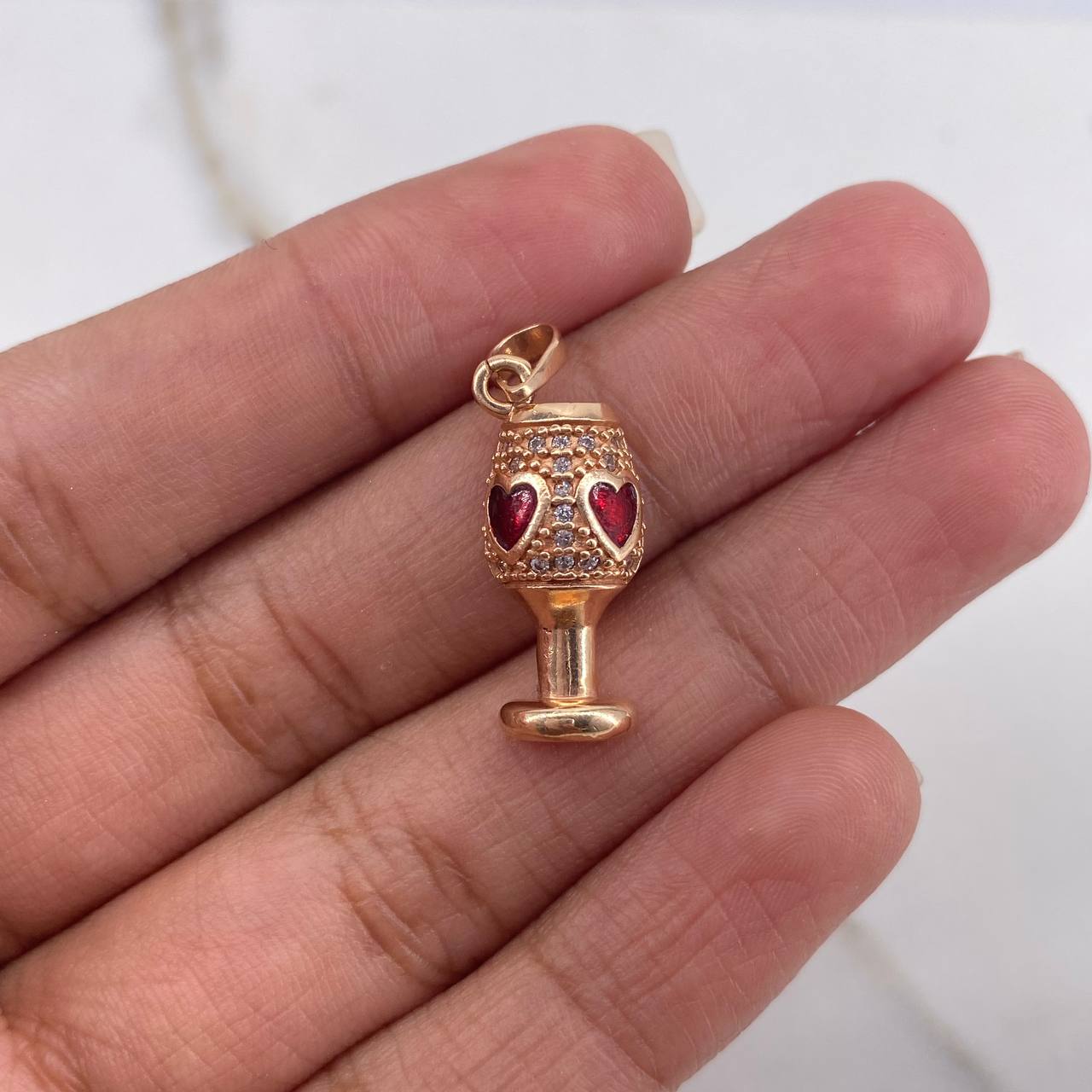 Pendant Cup 2.3gr / 2.4cm / White Zircons Rose Gold $