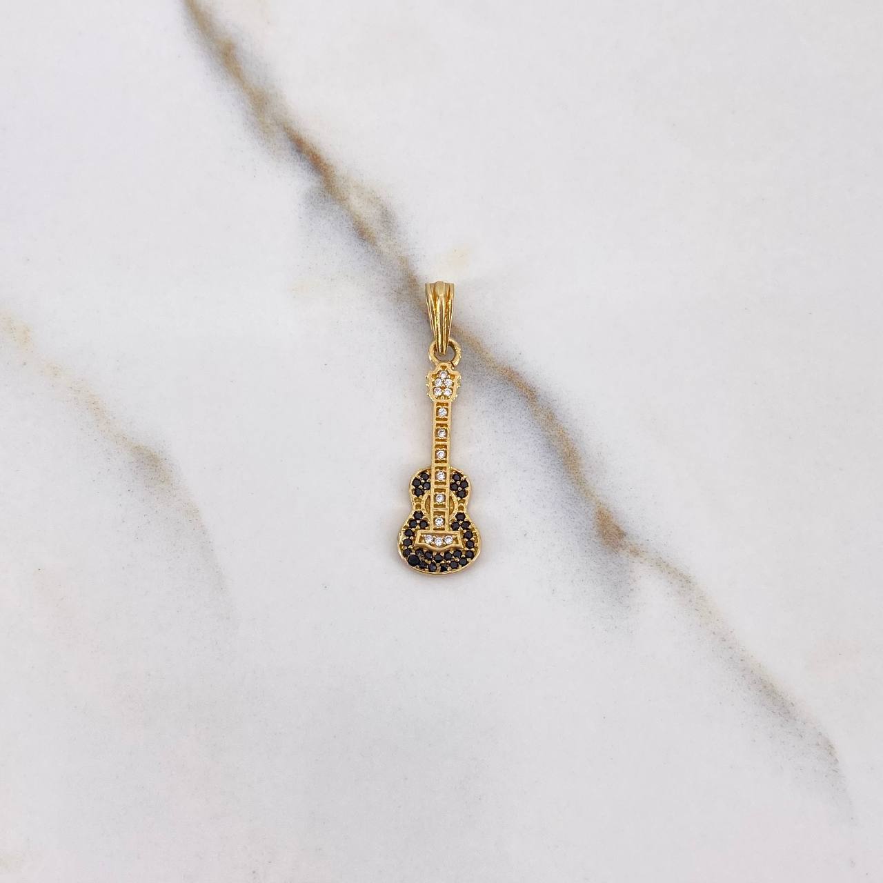 Pendant Guitar 1.25gr / 2.6cm / Black White Zircons Yellow Gold $