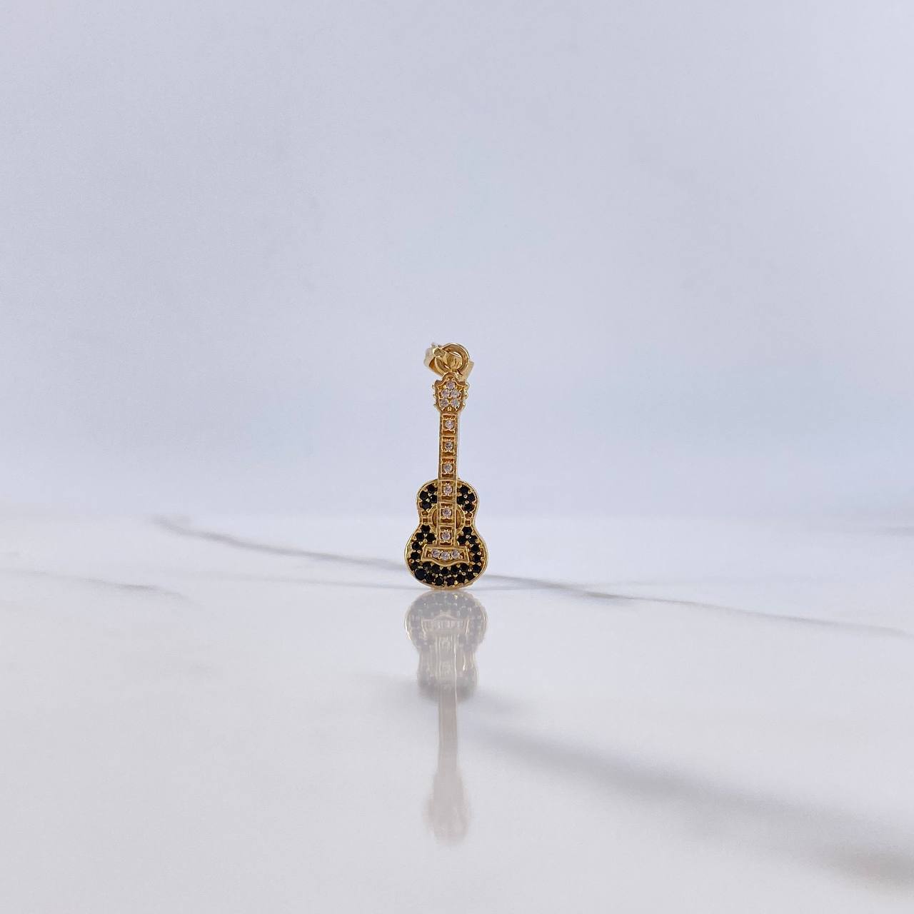 Pendant Guitar 1.25gr / 2.6cm / Black White Zircons Yellow Gold $
