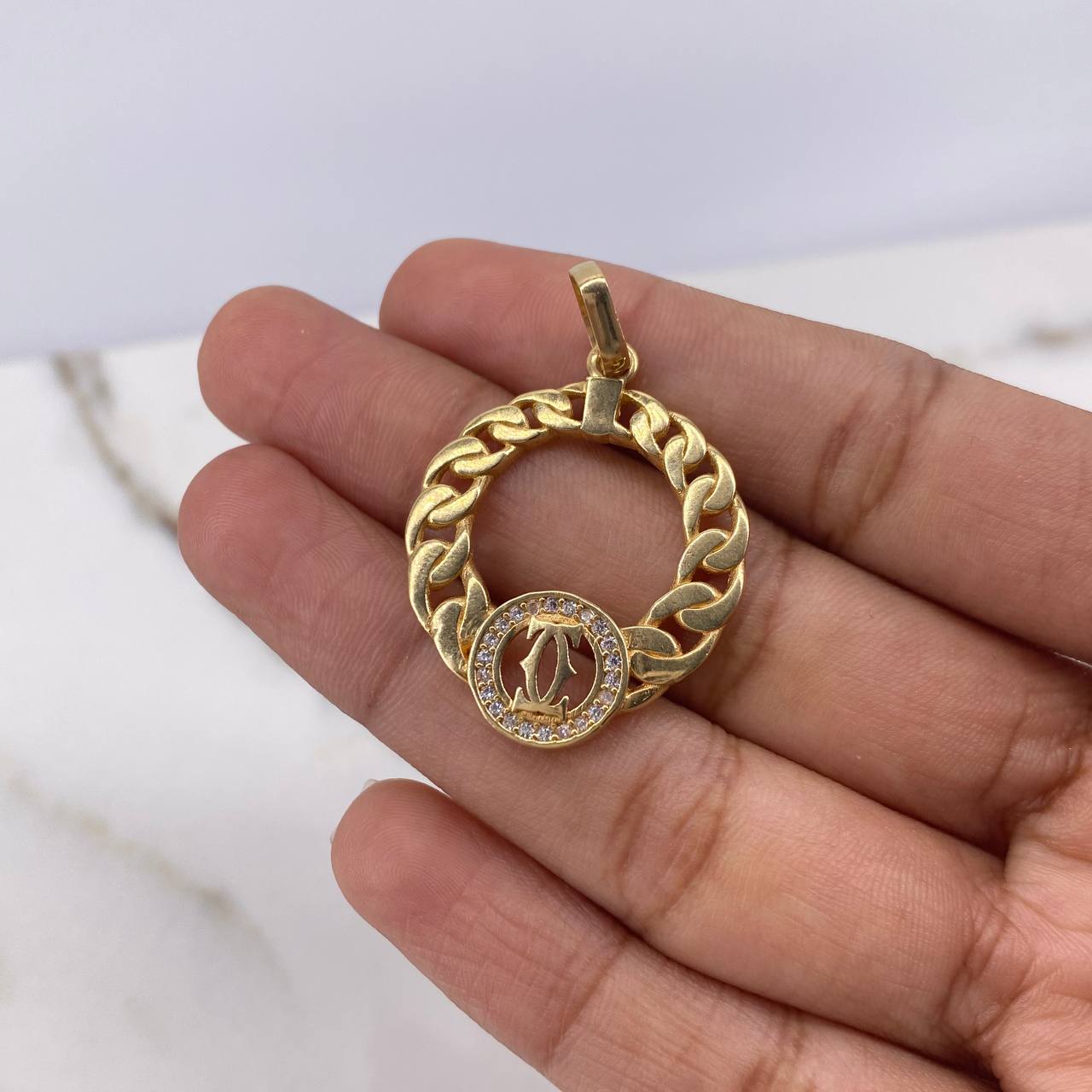 Pendant Cuban O 4.55gr / 3.5cm / White Zircons Yellow Gold $