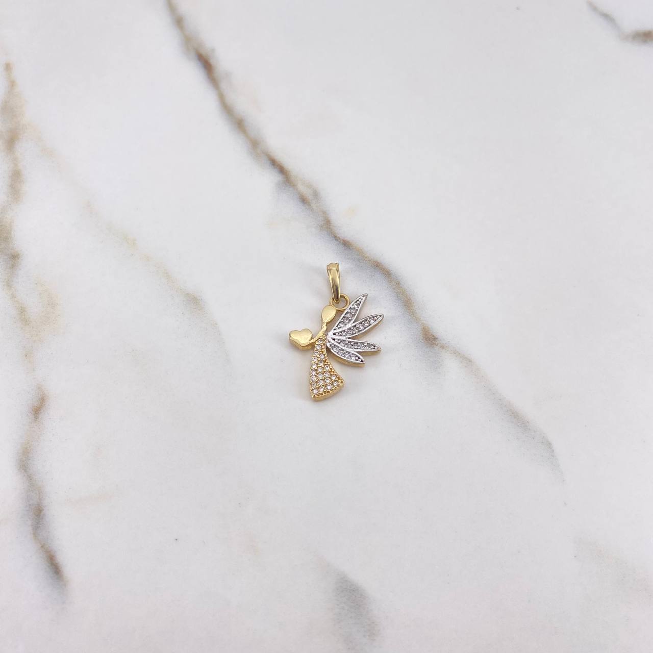 Pendant Angel Corazon 2.3gr / 2.4cm / White Zirconia Two Yellow and White Gold $