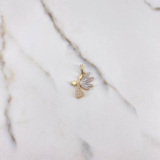 Pendant Angel Corazon 2.3gr / 2.4cm / White Zirconia Two Yellow and White Gold $