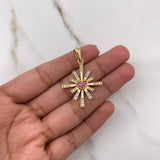 Pendant Heart Sparkles 4.3gr / 3.6cm / White Fuchsia Zircons Two Yellow White Gold $