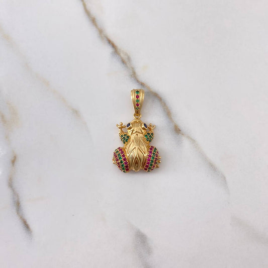 Pendant Frog 6.85gr / 3cm / Blue Green Fuchsia Zircons Yellow Gold $
