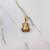 Pendant Frog 6.85gr / 3cm / Blue Green Fuchsia Zircons Yellow Gold $