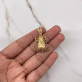 Pendant Frog 6.85gr / 3cm / Blue Green Fuchsia Zircons Yellow Gold $