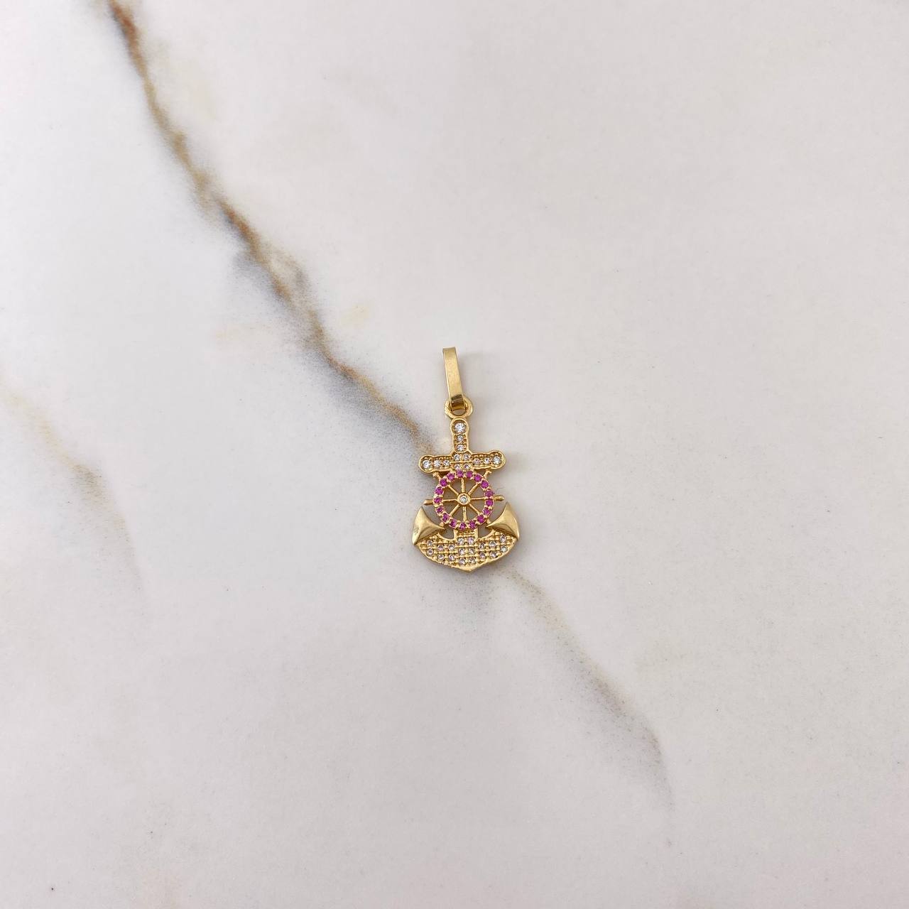 Pendant Anchor 1.4gr / 2.5cm / White Fuchsia Zircons Yellow Gold $