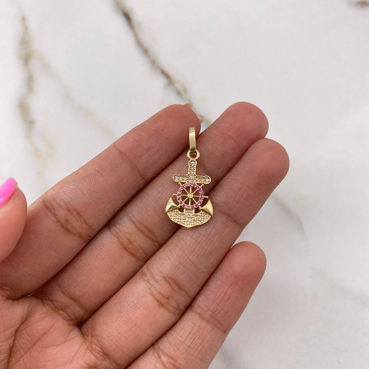 Pendant Anchor 1.4gr / 2.5cm / White Fuchsia Zircons Yellow Gold $