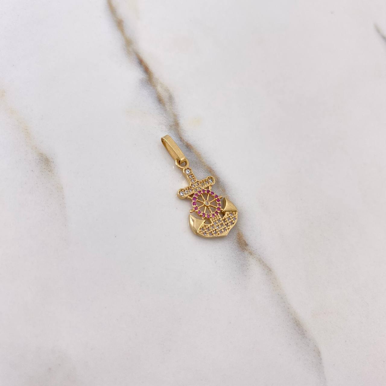 Pendant Anchor 1.4gr / 2.5cm / White Fuchsia Zircons Yellow Gold $