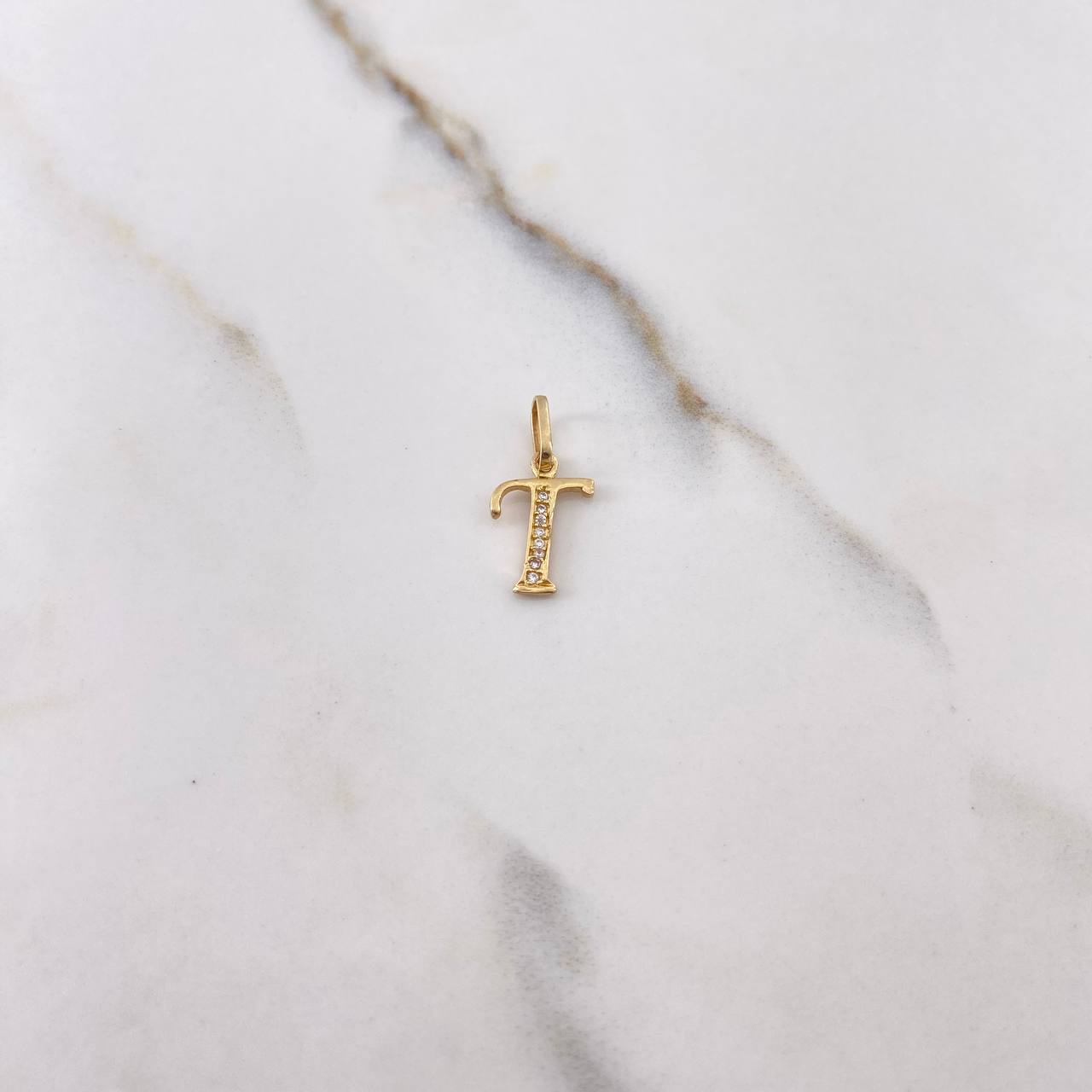 Pendant Letter T 0.65gr / 1.7cm / White Zircons Yellow Gold $