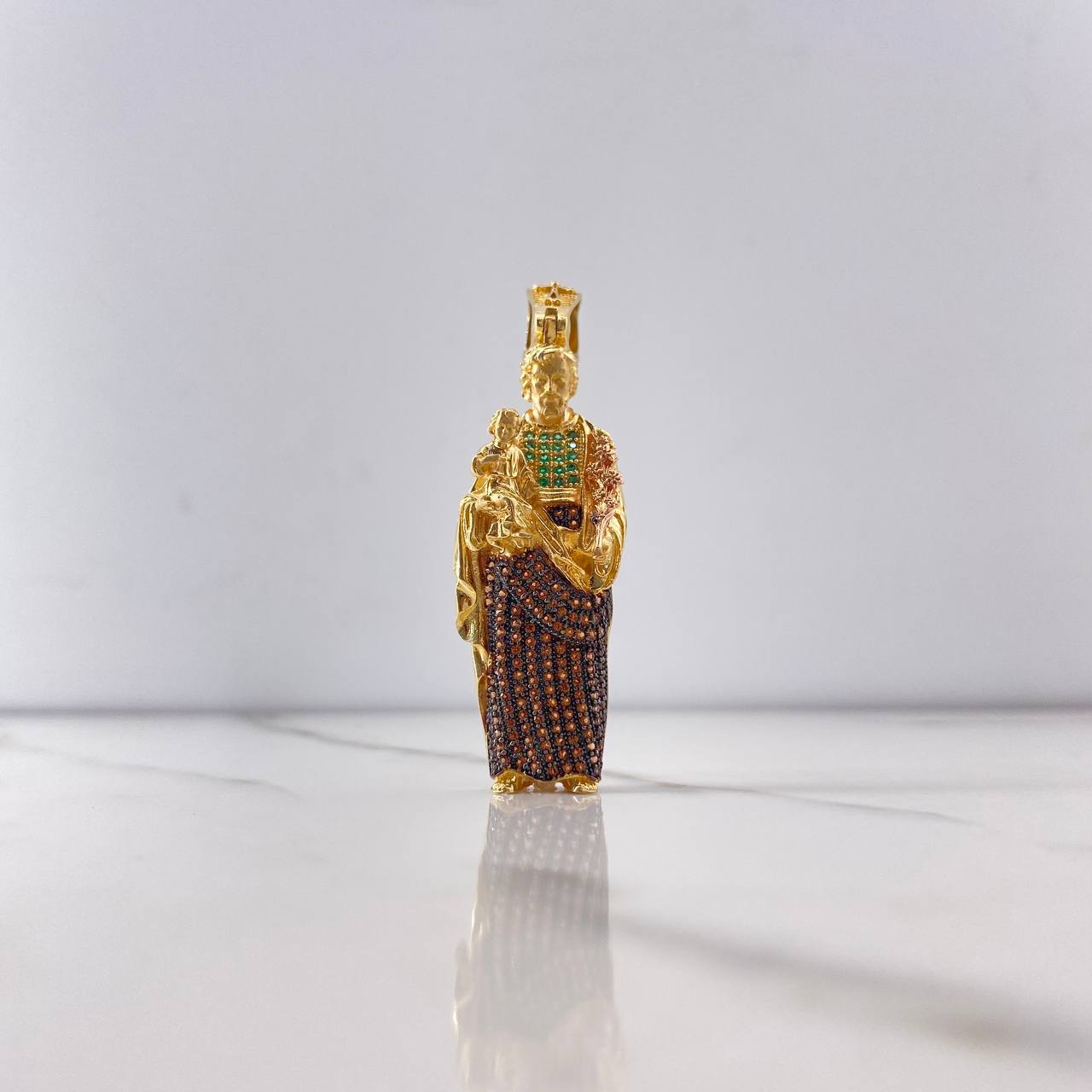 Pendant San Jose 12.4gr / 5.5cm / Green Brown Zircons Two Yellow Rose Gold &