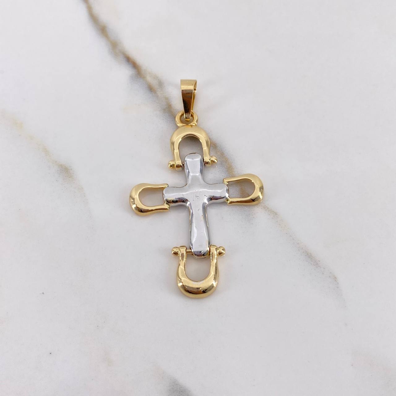 Dije Cruz 8.5gr / 5.5cm / Articulada Lisa Dos Oros Amarillo Blanco $