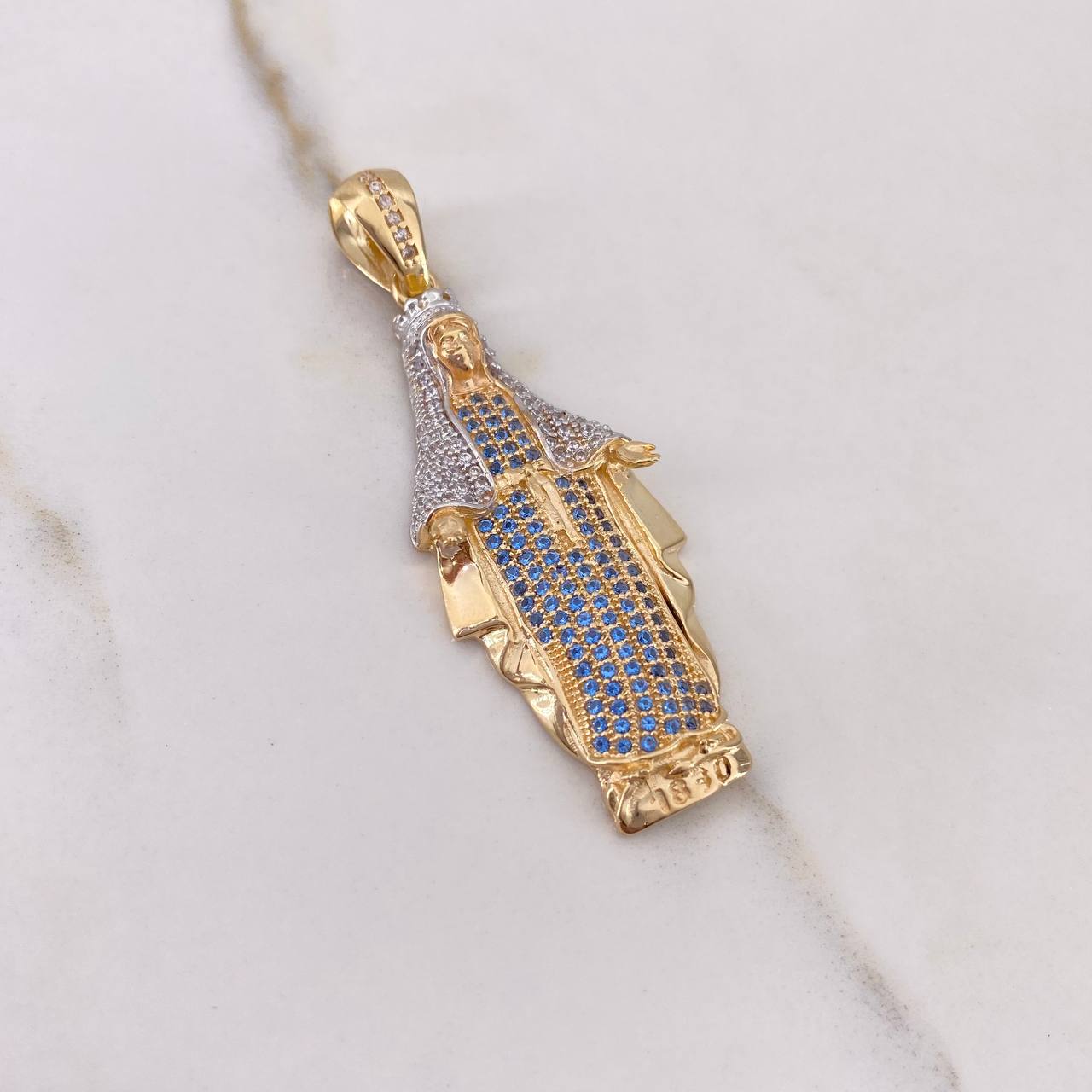 Dije Virgen Milagrosa 8.15gr / 5cm / Circones Blancos Azules Dos Oros Amarillo Blanco $