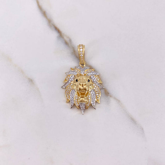 Pendant Lion 8gr / 3.8cm / Black and White Zircons Two Yellows Gold White &