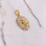 Pendant Lion 8gr / 3.8cm / Black and White Zircons Two Yellows Gold White &
