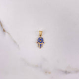 Pendant Hamsa Hand 1.1gr / 2.1cm / Blue Zircons Yellow Gold $