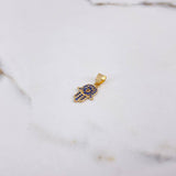 Pendant Hamsa Hand 1.1gr / 2.1cm / Blue Zircons Yellow Gold $