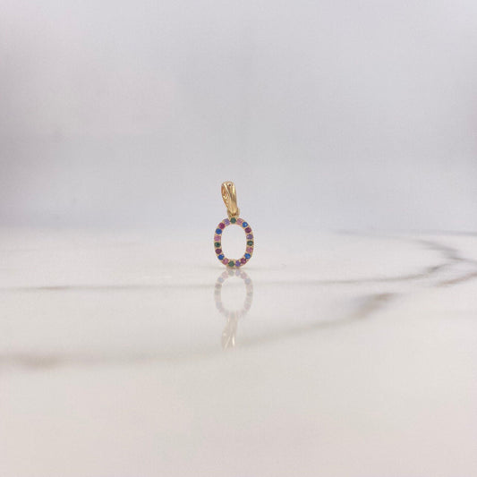 Pendant Letter O 0.65gr / 1.5cm / Colored Zircons Yellow Gold $