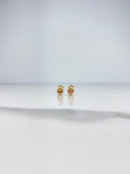 Stud Earrings Girl 1gr / Silhouette Fuchsia Zircons Yellow Gold &