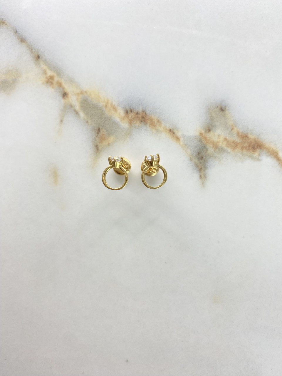 Stud Earrings Ring 0.95gr / White Zircon Yellow Gold &