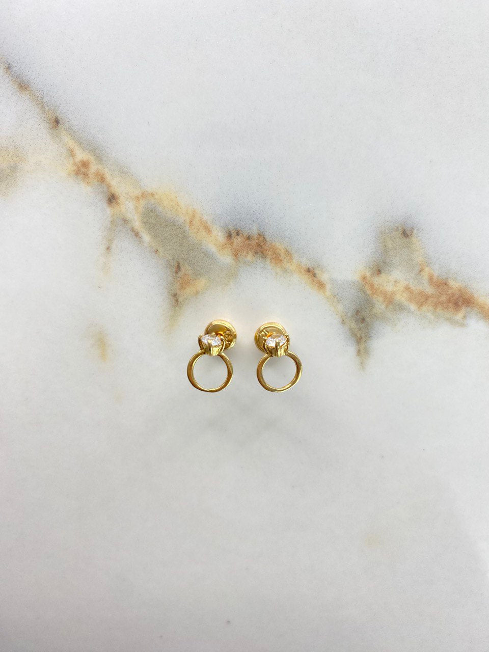 Stud Earrings Ring 0.95gr / White Zircon Yellow Gold &