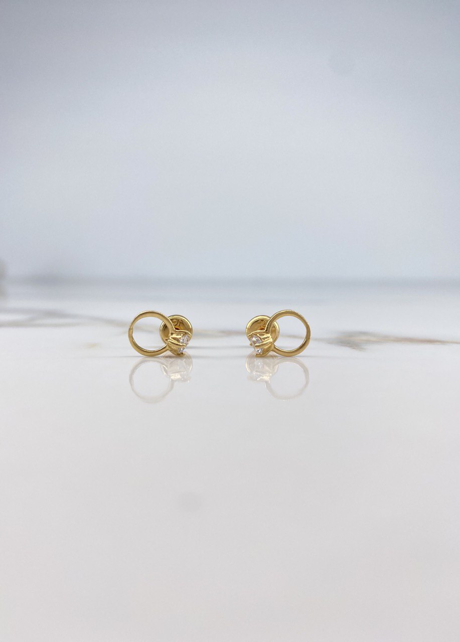 Stud Earrings Ring 0.95gr / White Zircon Yellow Gold &
