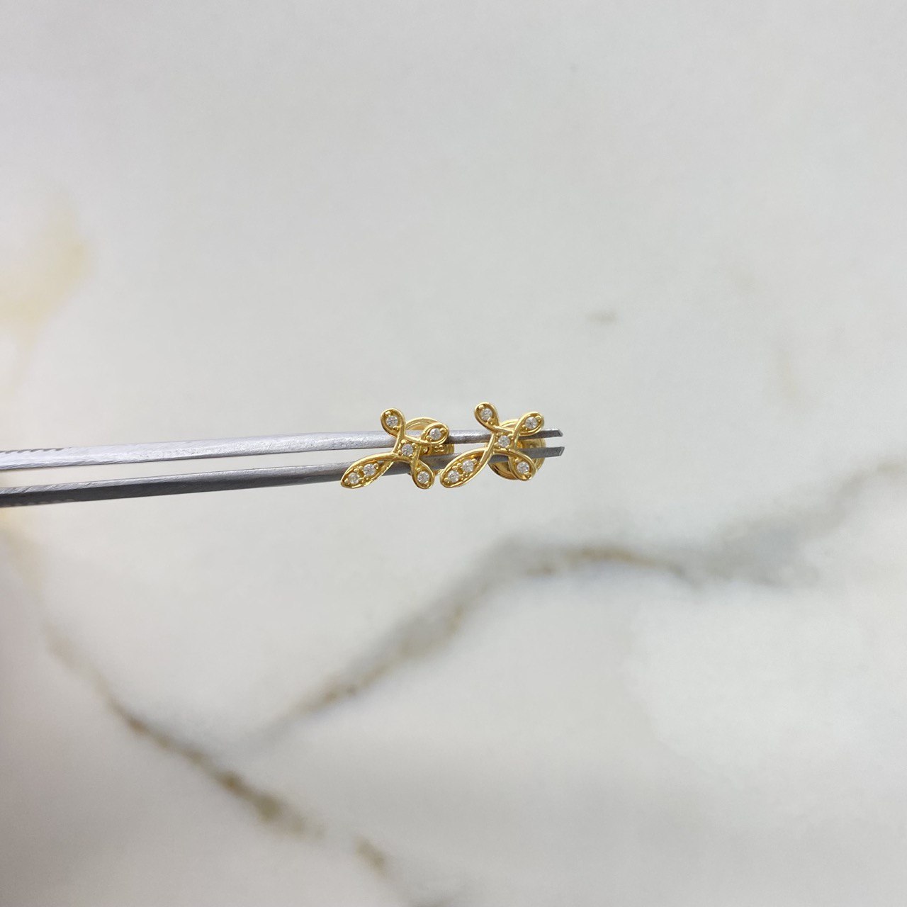 Stud Earrings Cross 0.95gr / White Zircons Yellow Gold &