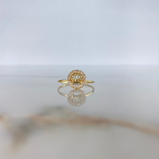 Ring Circle Flower 1.4gr / Size 7 3/4 / White Zircons Yellow Gold &