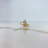 Ring Solitaire Flower 2.7gr / Size 6 1/4 / White Zircons Yellow Gold &