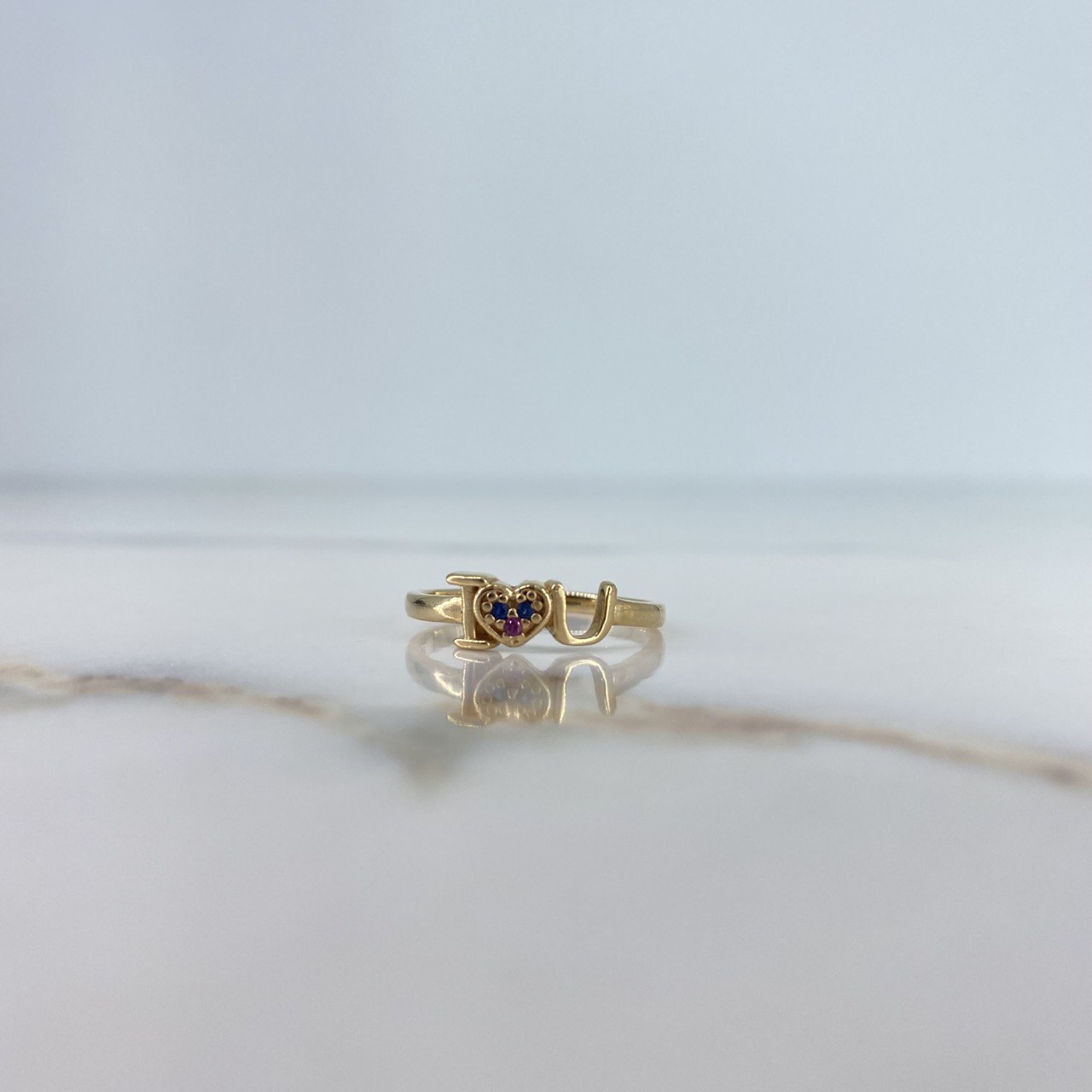 Ring I Love 1.9gr / T7 / Fuchsia Blue Zircons Yellow Gold &