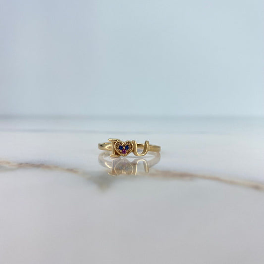 Ring I Love 1.9gr / T7 / Fuchsia Blue Zircons Yellow Gold &