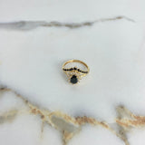 Dryad Flower Ring Crown 3.2gr / Size 6 3/4 / Black and White Zircons Yellow Gold &