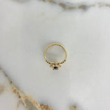 Dryad Flower Ring Crown 3.2gr / Size 6 3/4 / Black and White Zircons Yellow Gold &