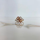 Four Hearts Ring 3.2gr / Size 6 3/4 / White Fuchsia Zircons Two Yellow White Golds &