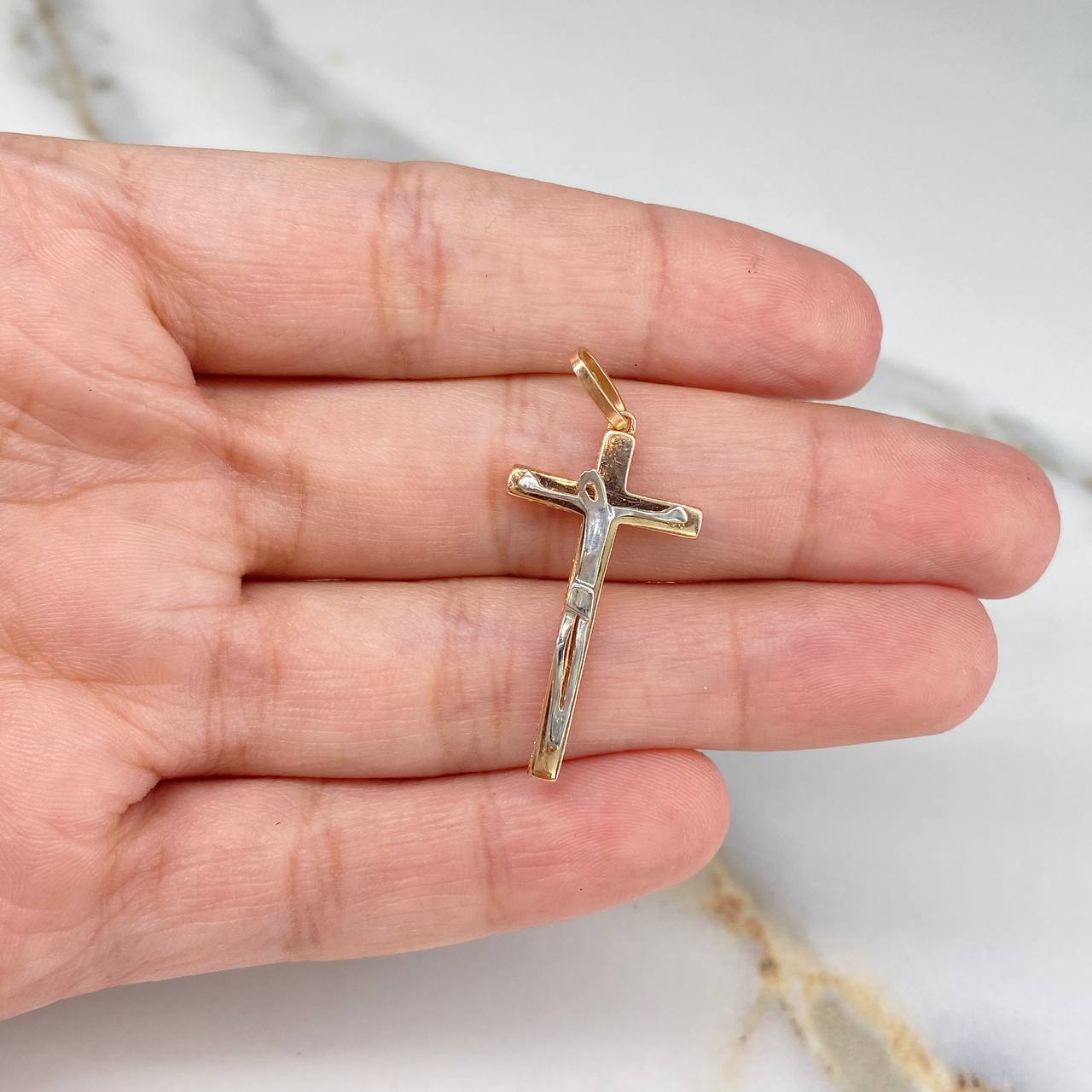 Pendant Cross Christ 2gr / 3.5cm / Abstract Two-tone White Rose Gold &