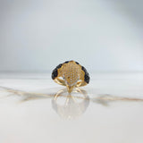 Eagle Ring 8.2gr / Size 9 3/4 / White, Black, Green Zircons Two Golds Yellow White &