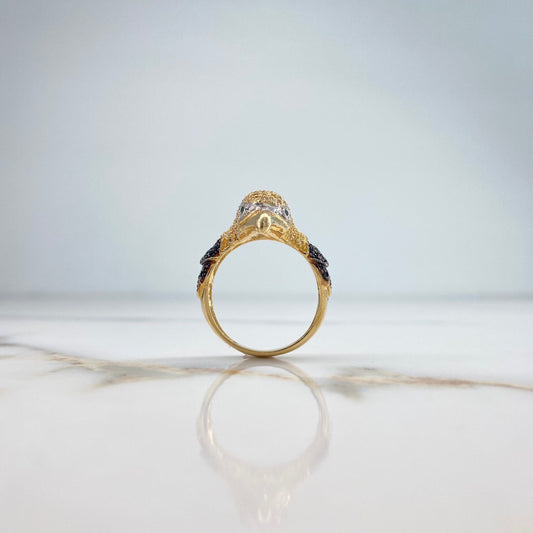 Eagle Ring 8.2gr / Size 9 3/4 / White, Black, Green Zircons Two Golds Yellow White &