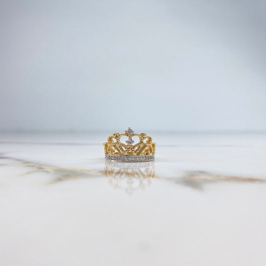Crown Ring 4.75gr / Size 6 / White Zircons Two-tone Yellow and White Gold &