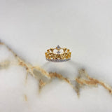 Crown Ring 4.75gr / Size 6 / White Zircons Two-tone Yellow and White Gold &