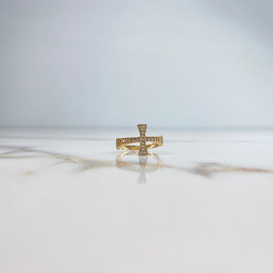 Cross Ring 2.5gr / T6 / White Zircons Yellow Gold &