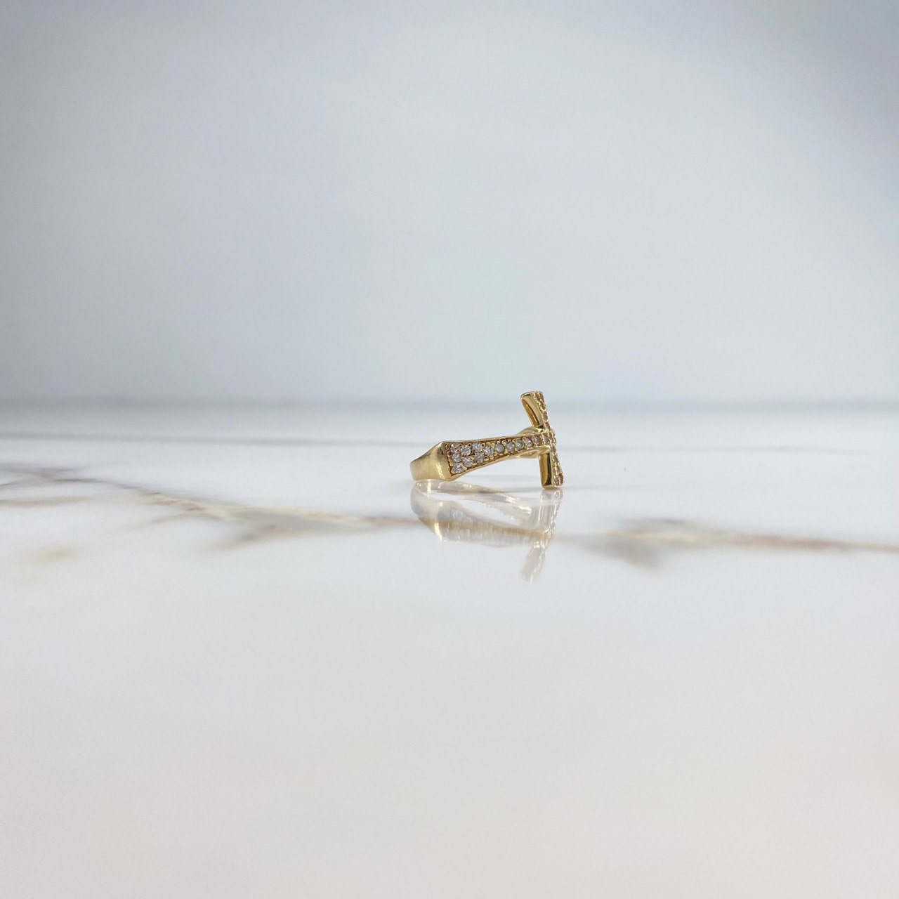 Cross Ring 2.5gr / T6 / White Zircons Yellow Gold &