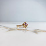 Flower Ring 2.75gr / Size 7 1/4 / Colored Zircons Yellow Gold &