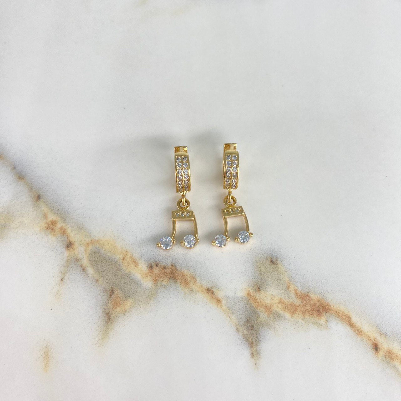 Hoop Earrings Musical Note 3.9gr / 2.5cm / White Zircons   Yellow Gold &