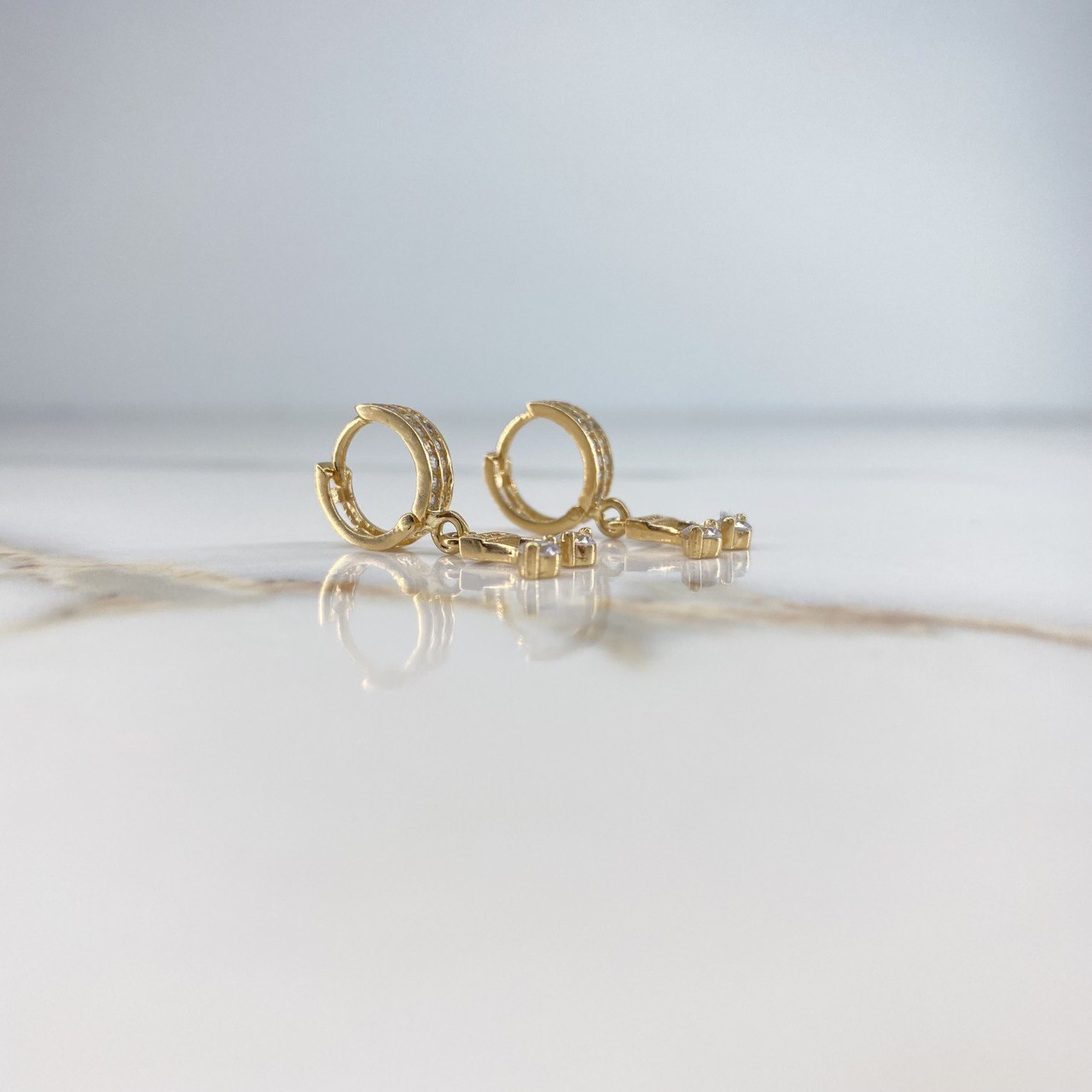 Hoop Earrings Musical Note 3.9gr / 2.5cm / White Zircons   Yellow Gold &