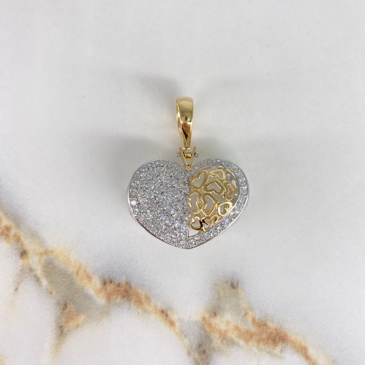 Pendant Heart 6.8gr / 3.2cm / White Zircons Two Yellow White Golds (Offer) &
